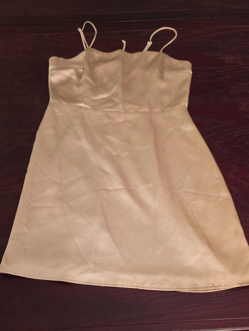 Cotton Candy Cream Satin Spaghetti Strap Camisole Dress